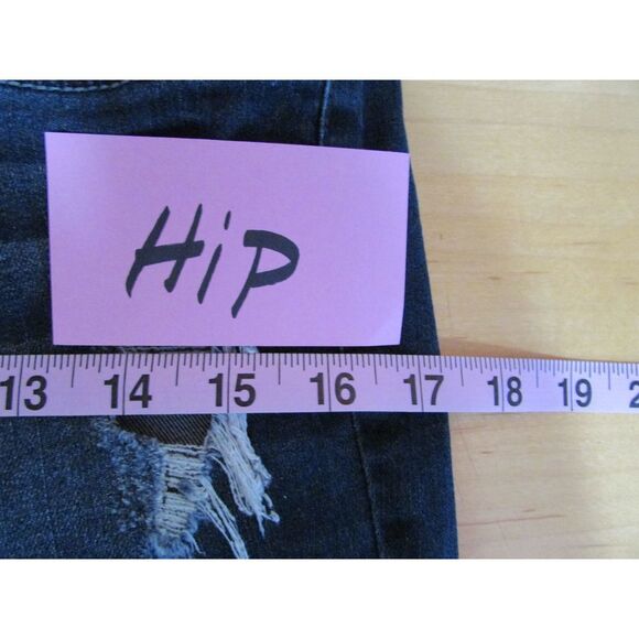ELLE Dark Distressed Skinny Jeans Raw Hem Straight - Picture 9 of 15